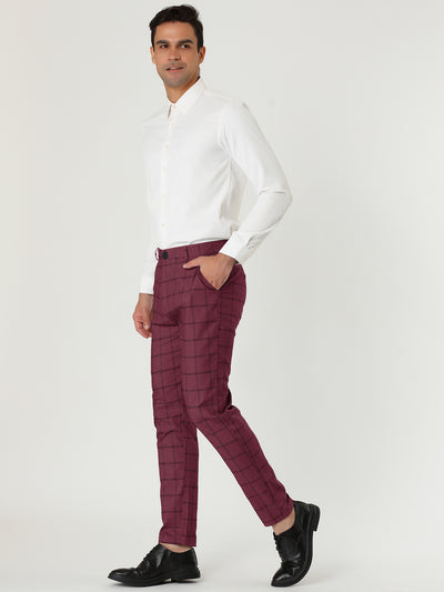 Casual Skinny Plaid Flat Front Business Dress Pants