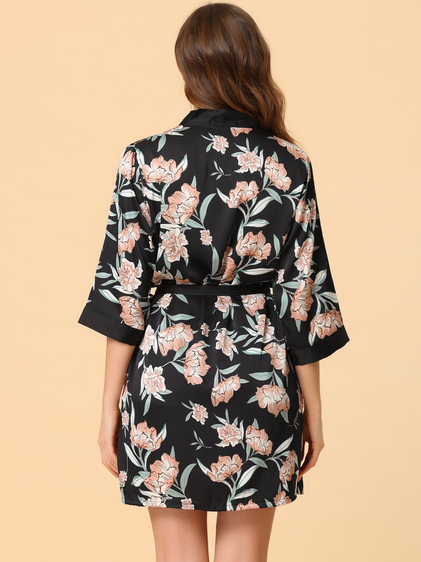 Bublédon Women's 4pcs Silk Cami Top Nightdress Robe Floral Satin Pajama Set