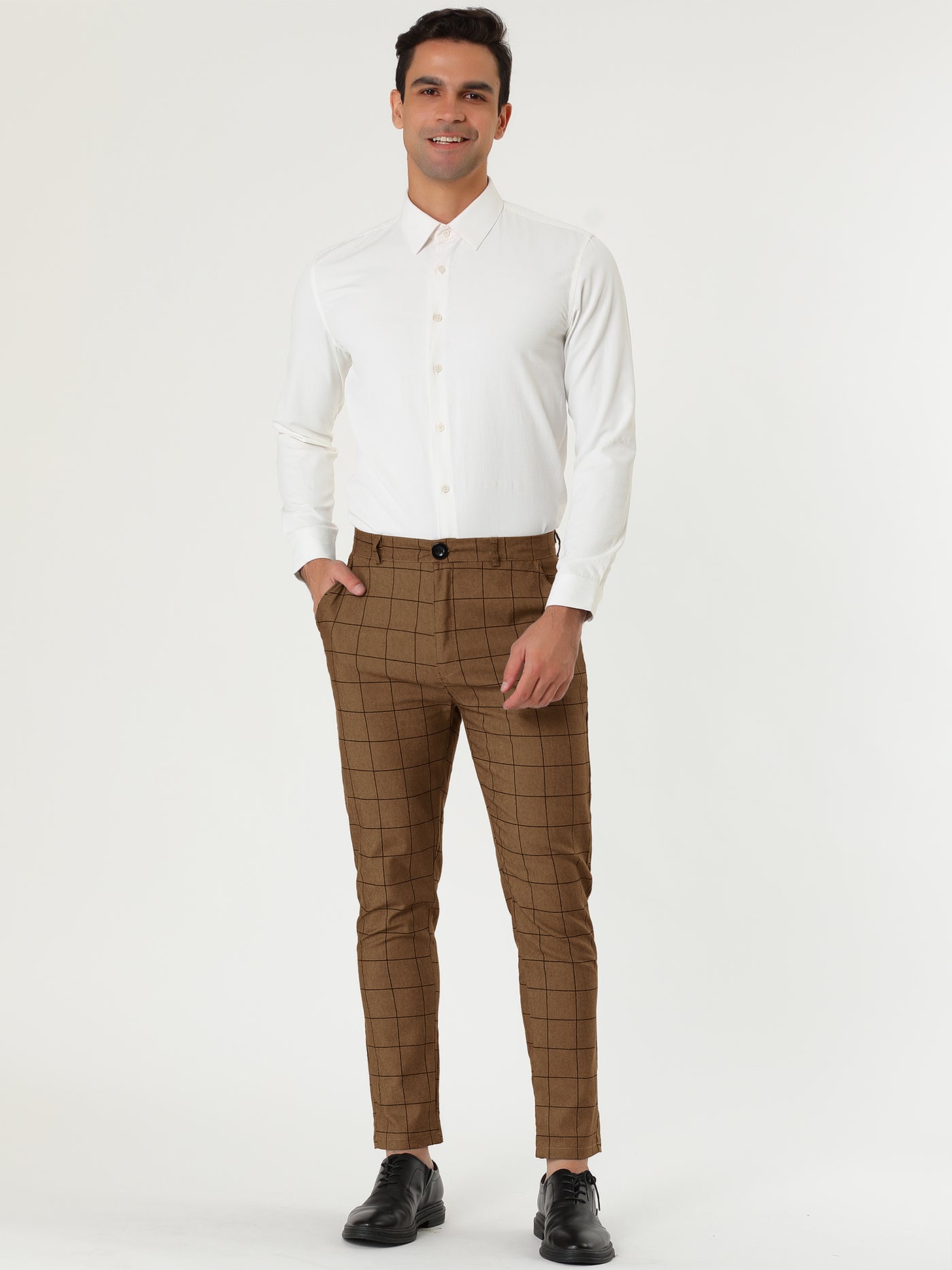 Bublédon Plaid Printed Chino Smart Casual Men Dress Pants