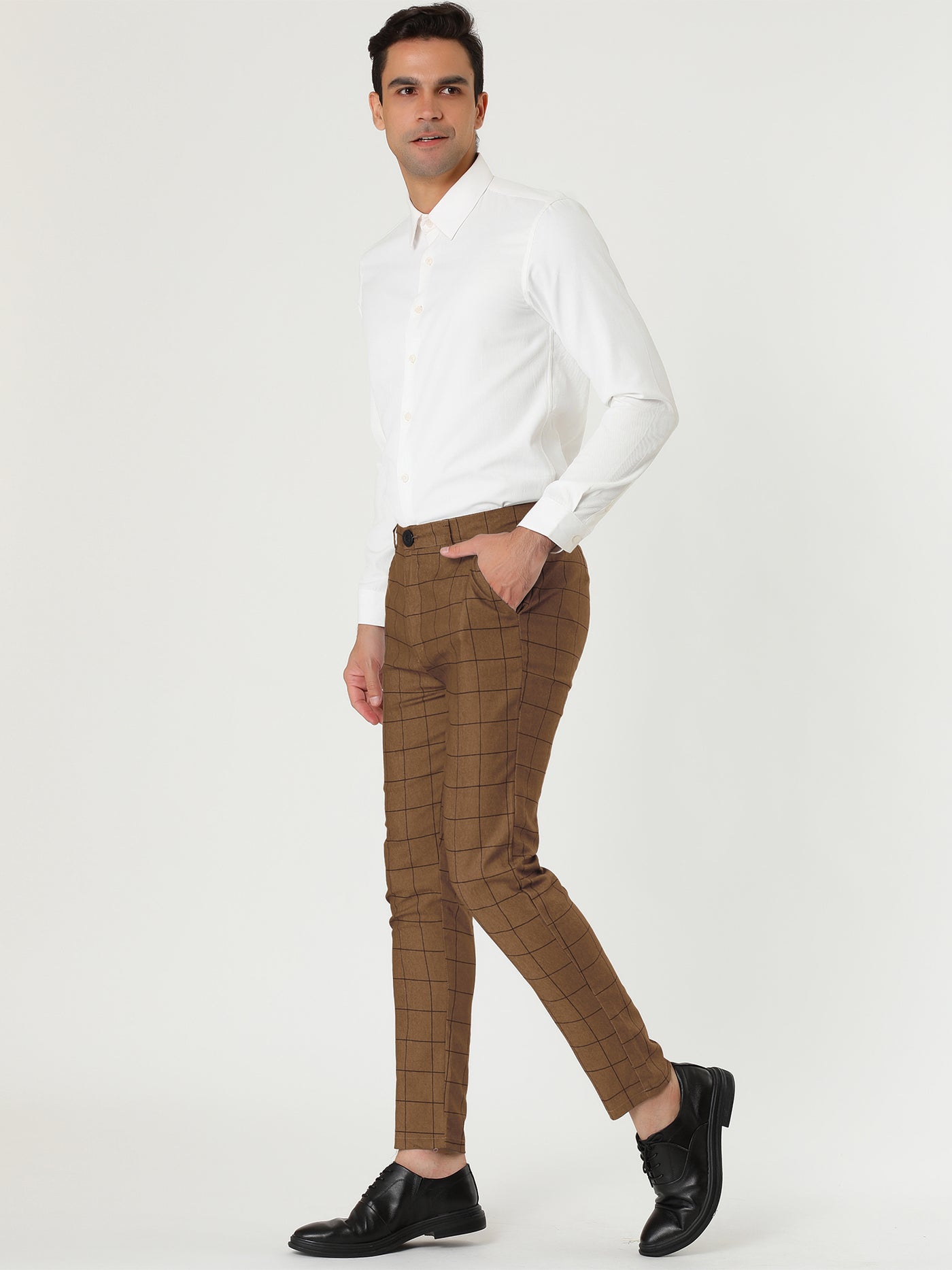 Bublédon Plaid Printed Chino Smart Casual Men Dress Pants