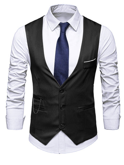Solid V Neck Waistcoat Formal Business Suit Vest