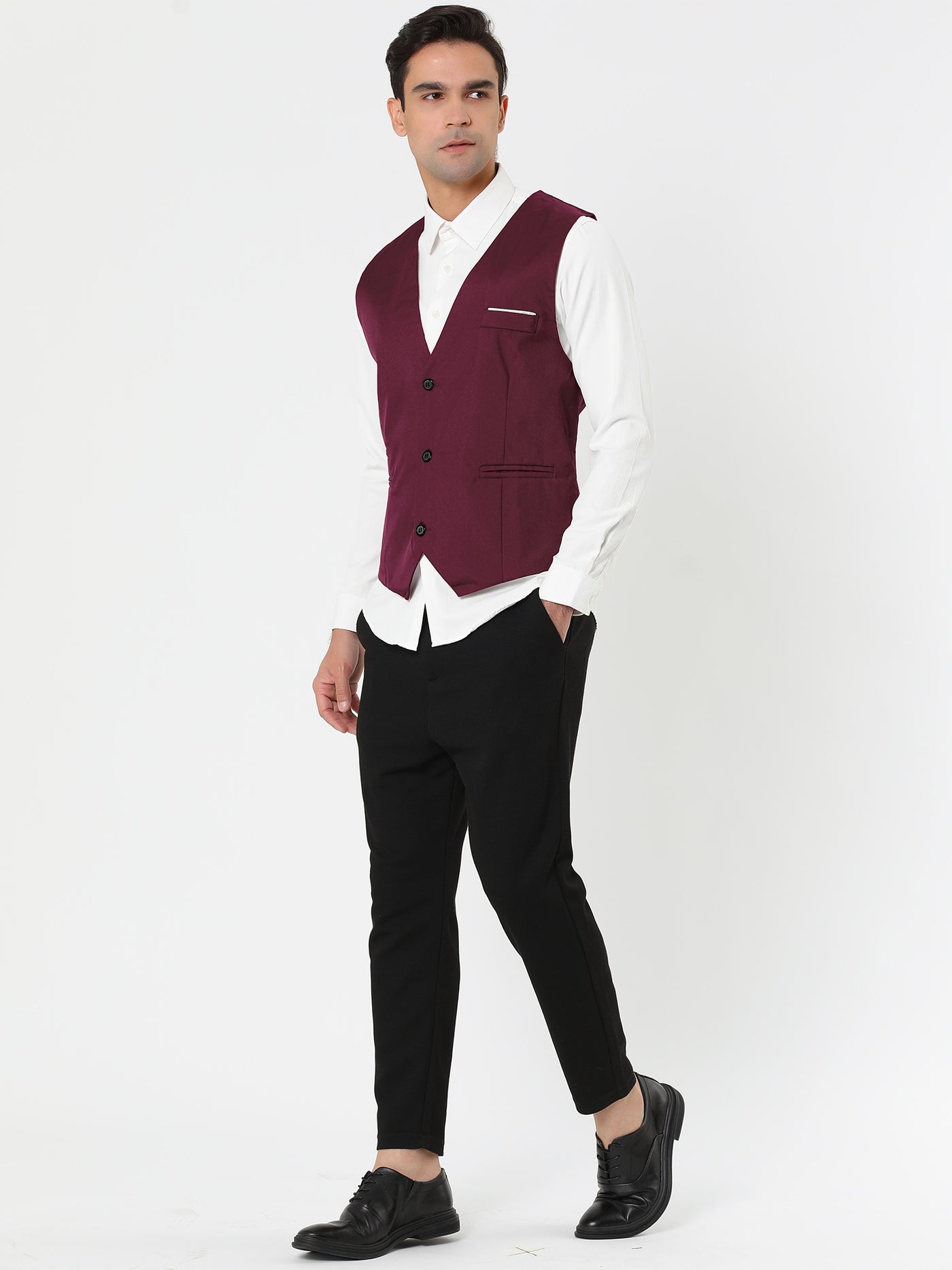 Bublédon Solid V Neck Waistcoat Formal Business Suit Vest