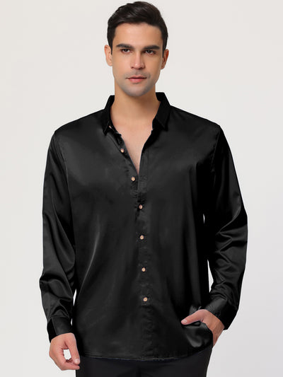 Satin Long Sleeve Button Down Formal Party Shirts