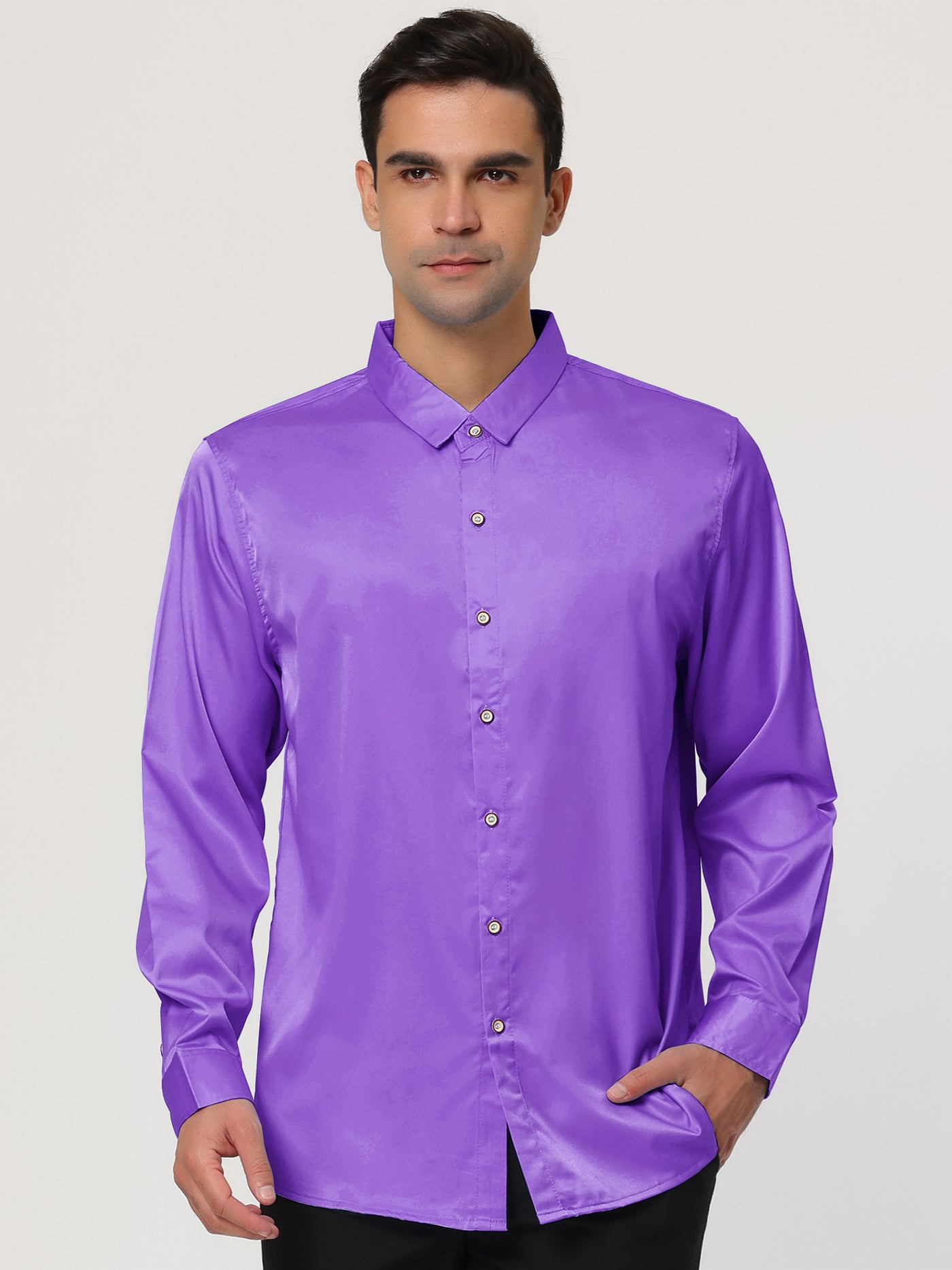 Bublédon Satin Long Sleeve Button Down Formal Party Shirts