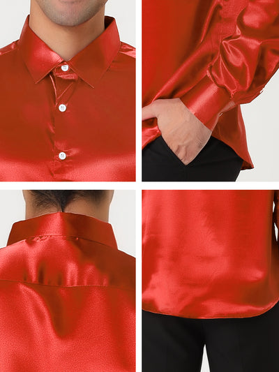 Satin Point Collar Long Sleeve Button Dress Shirts