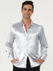 Satin Point Collar Long Sleeve Button Dress Shirts