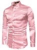 Satin Point Collar Long Sleeve Button Dress Shirts