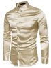 Satin Point Collar Long Sleeve Button Dress Shirts