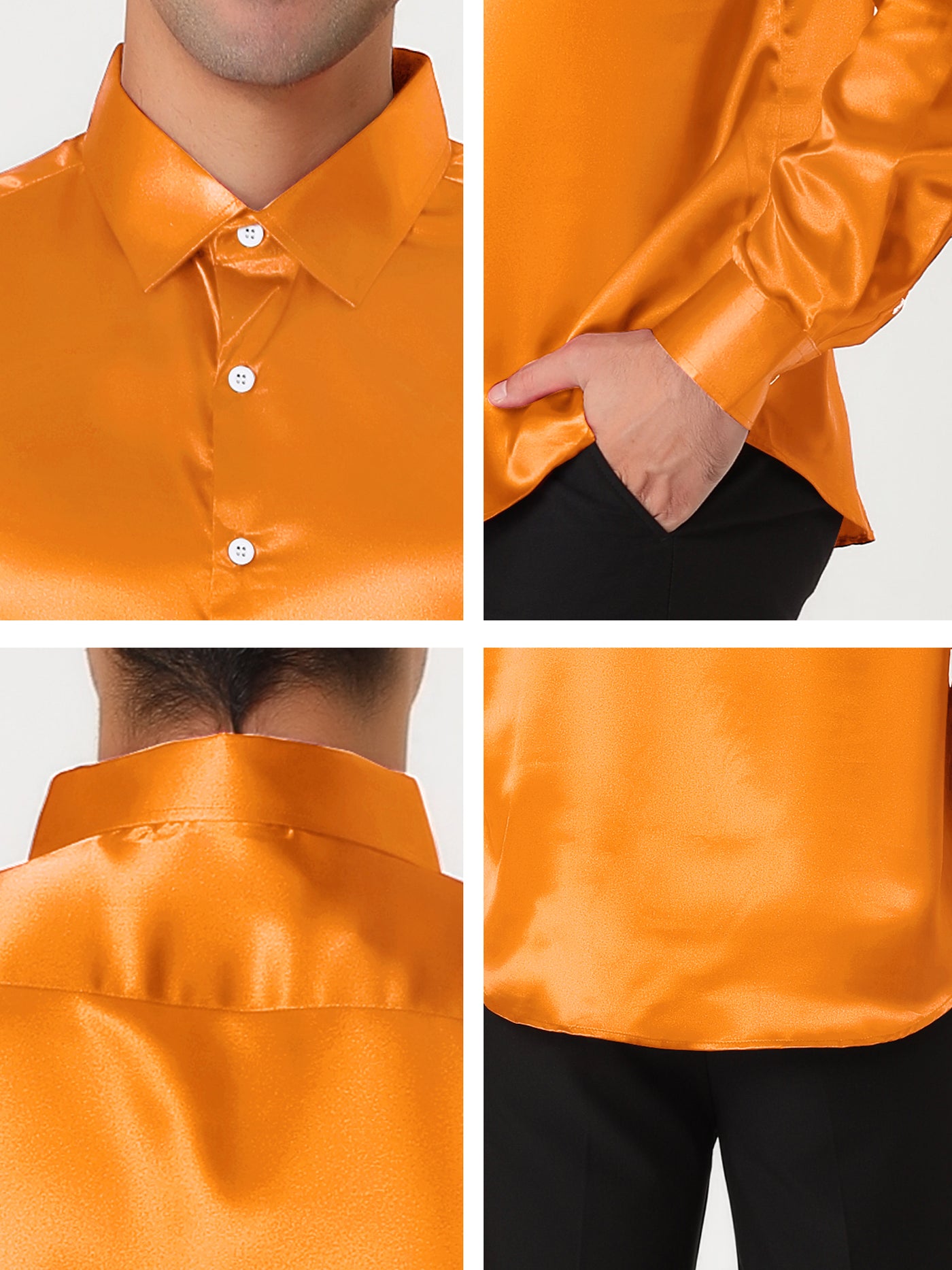 Bublédon Satin Point Collar Long Sleeve Button Dress Shirts