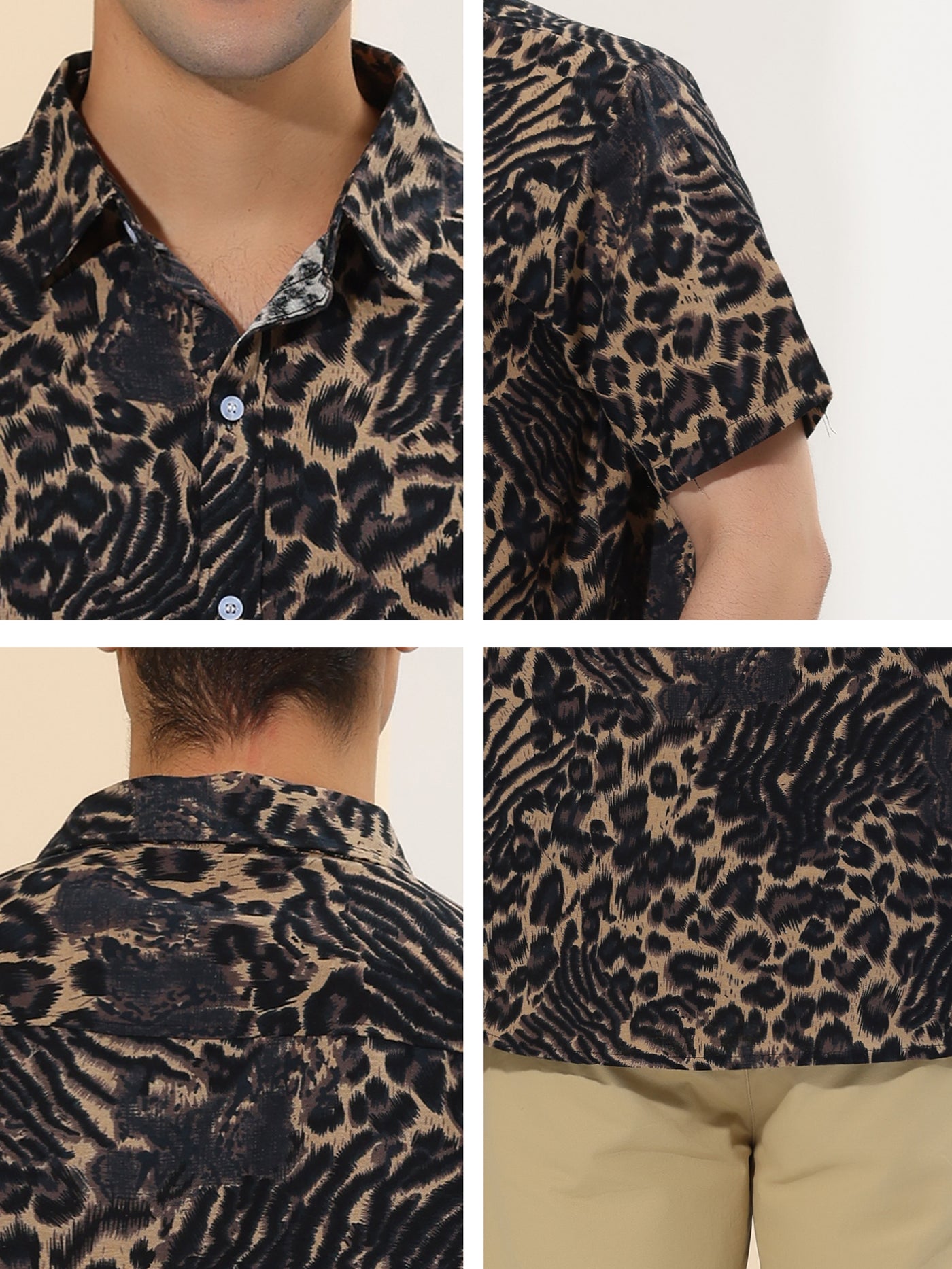 Bublédon Men's Leopard Button Down Short Sleeves Vintage Animal Cheetah Print Shirts