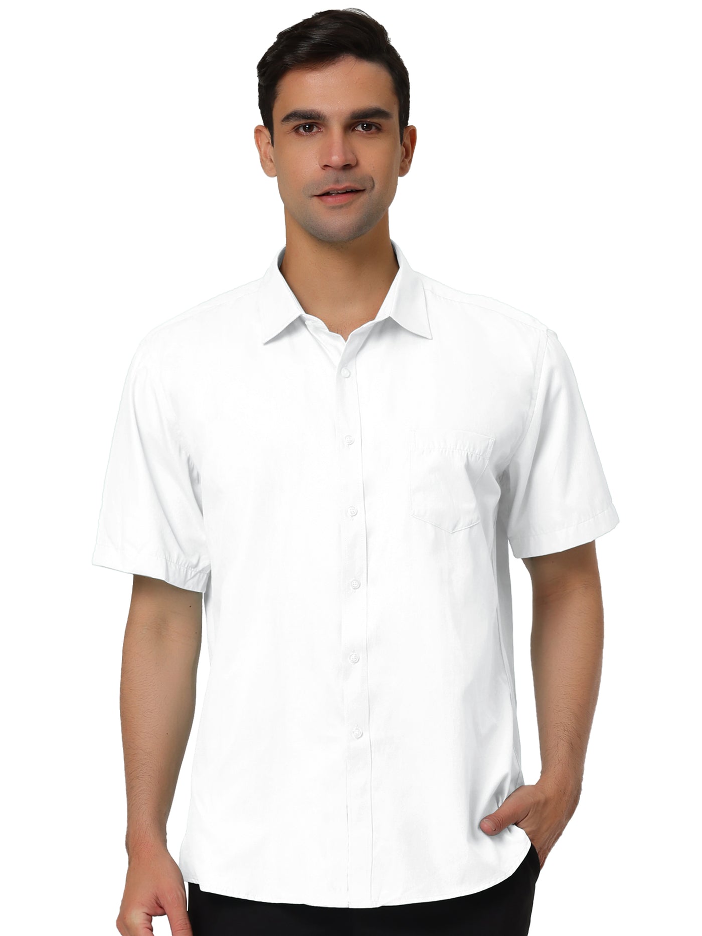 Bublédon Lapel Short Sleeve Button Business Solid Color Shirt