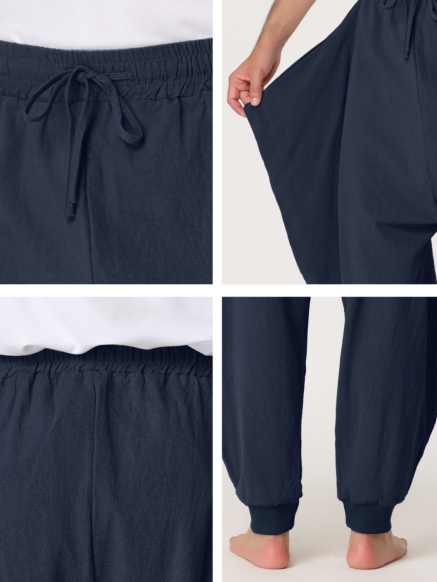 Bublédon Solid Color Elastic Waist Slant Pockets Harem Pants