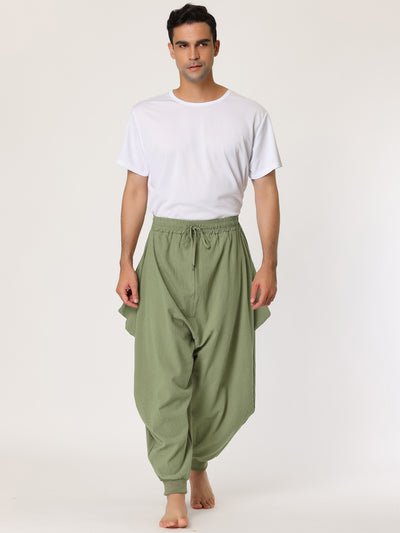 Solid Color Elastic Waist Slant Pockets Harem Pants