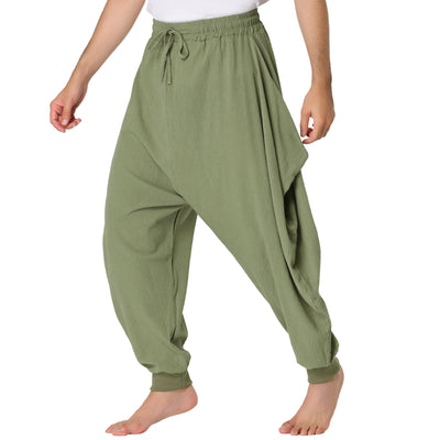 Solid Color Elastic Waist Slant Pockets Harem Pants