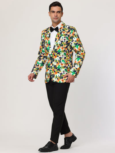 Lightweight Floral Print One Button Prom Suit Blazer