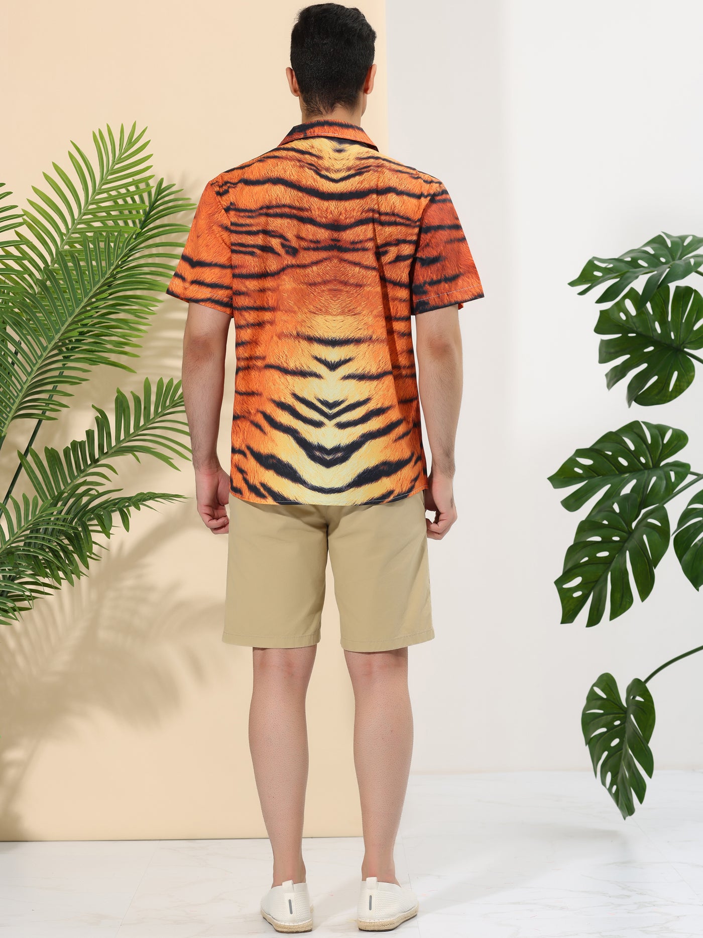 Bublédon Casual Lapel Short Sleeve Leopard Animal Print Shirt