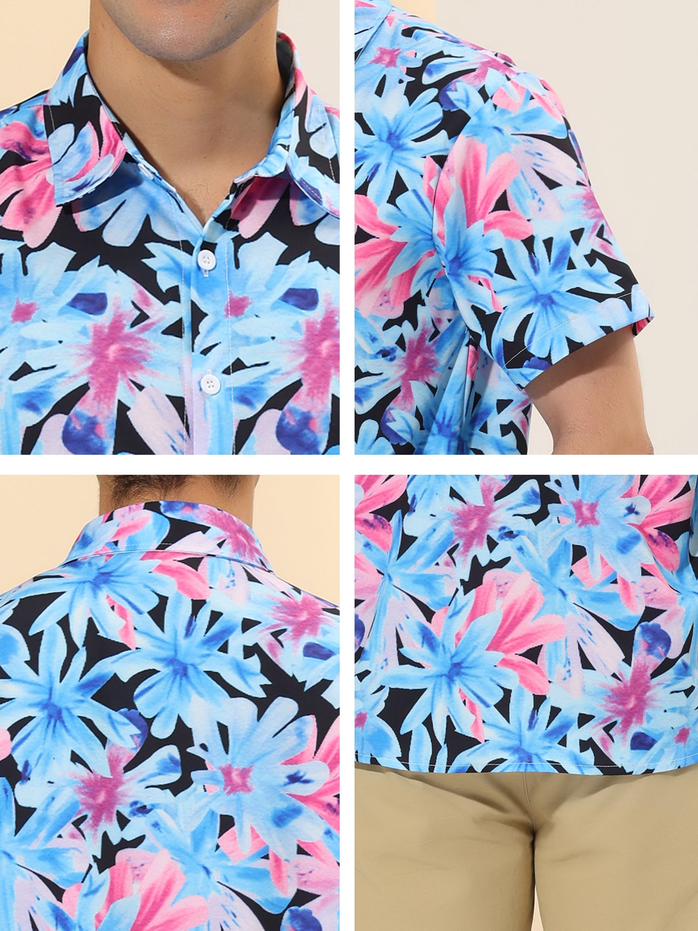 Bublédon Casual Hawaiian Flower Print Short Sleeve Shirts