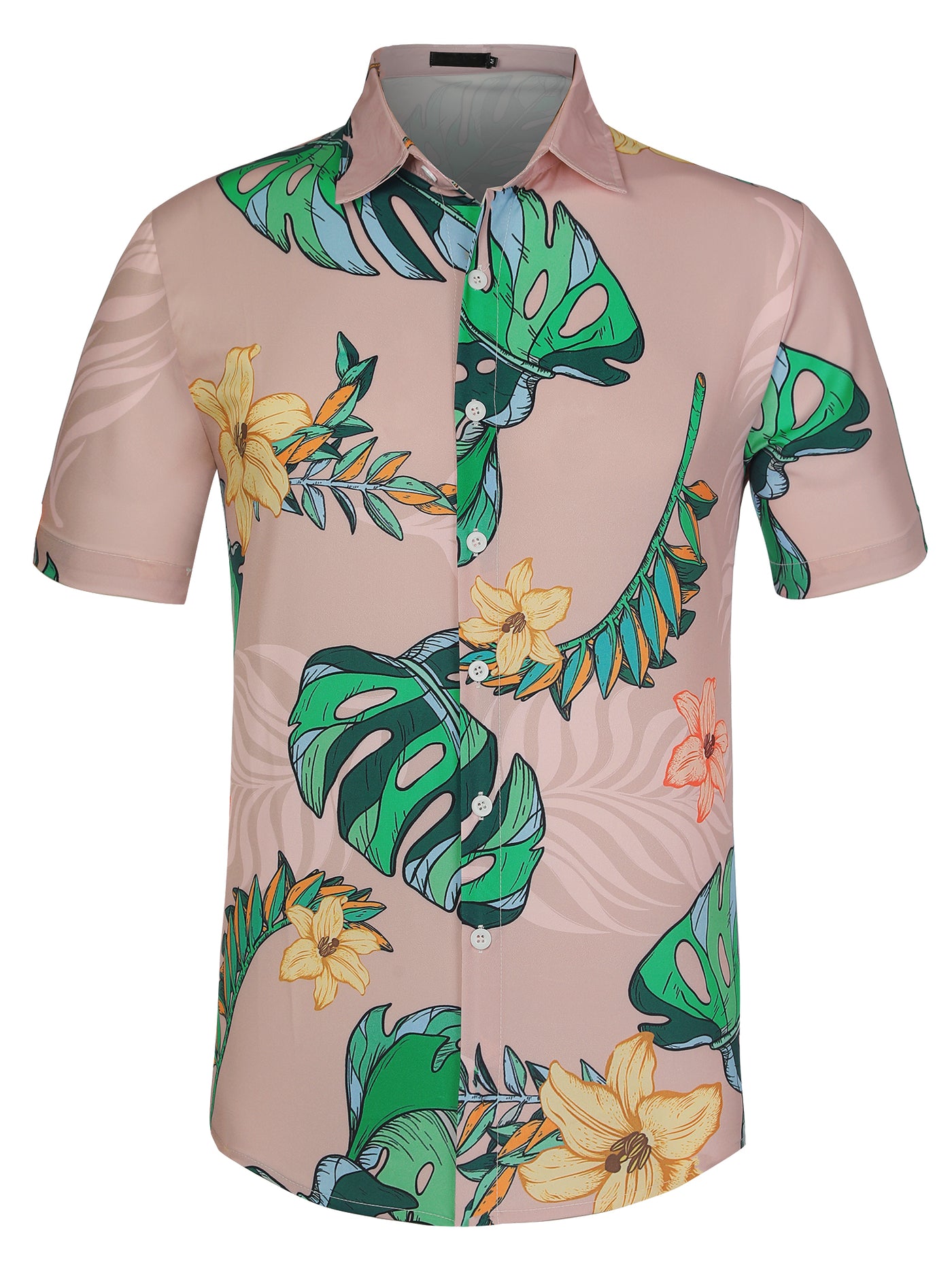 Bublédon Hawaiian Leaf Tropical Floral Print Short Sleeve Shirt