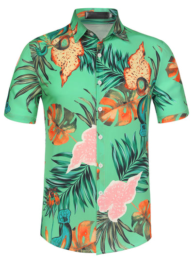 Hawaiian Leaf Tropical Floral Print Short Sleeve Shirt