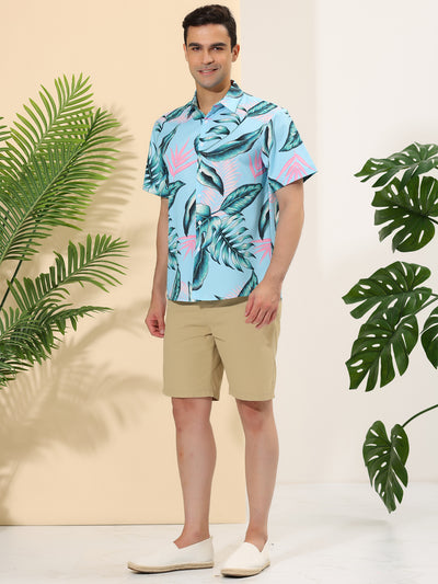 Hawaiian Leaf Tropical Floral Print Short Sleeve Shirt