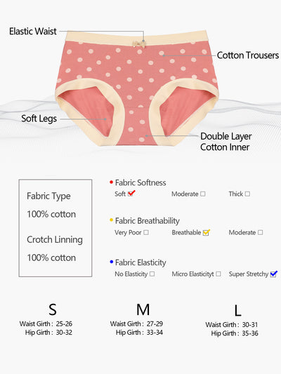 Plus Size Underwear Breathable Polka Dots Briefs Panties 4-Pack