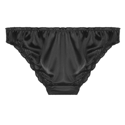 Plus Size Full Coverage Frill Trim Satin Underwear Briefs Panties