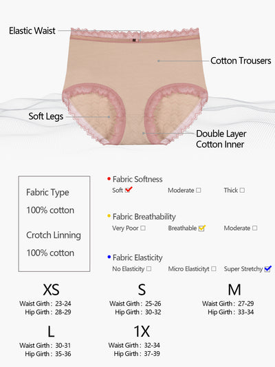 Women's Plus Size Lace Trim Cotton Brief Underwear Panties