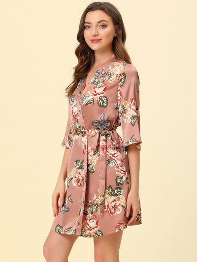 Women's Pajama Silk Tie Waist Floral Satin Robes