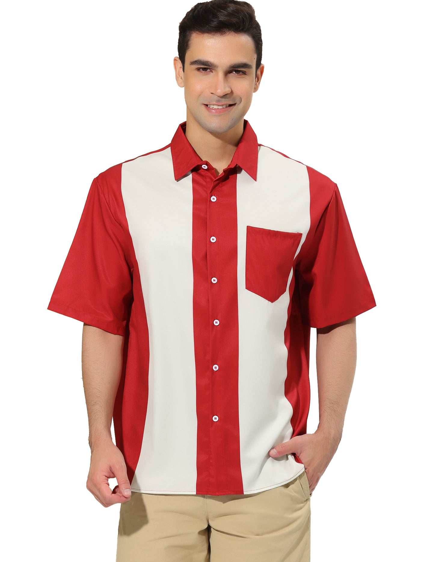 Bublédon Casual Striped Patchwork Lapel Button Summer Shirt