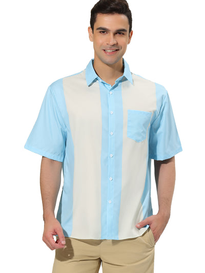 Casual Striped Patchwork Lapel Button Summer Shirt