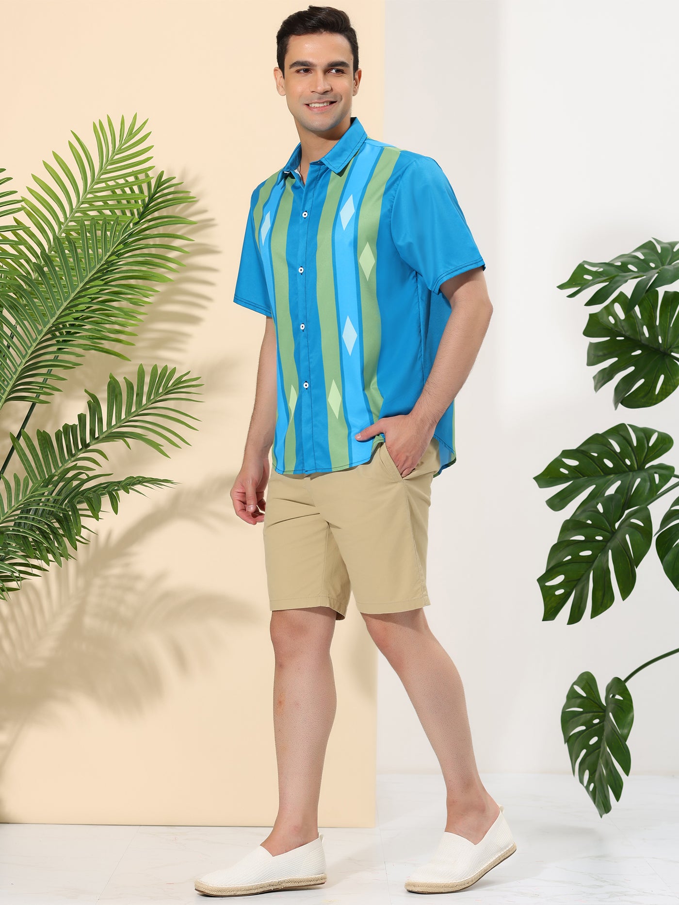 Bublédon Irregular Color Block Print Short Sleeve Hawaiian Shirt