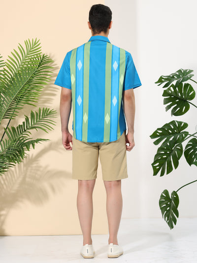 Irregular Color Block Print Short Sleeve Hawaiian Shirt