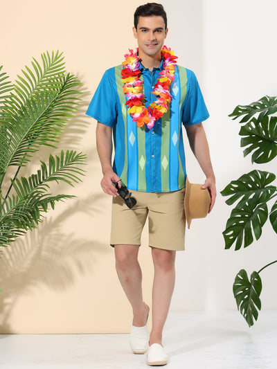 Irregular Color Block Print Short Sleeve Hawaiian Shirt