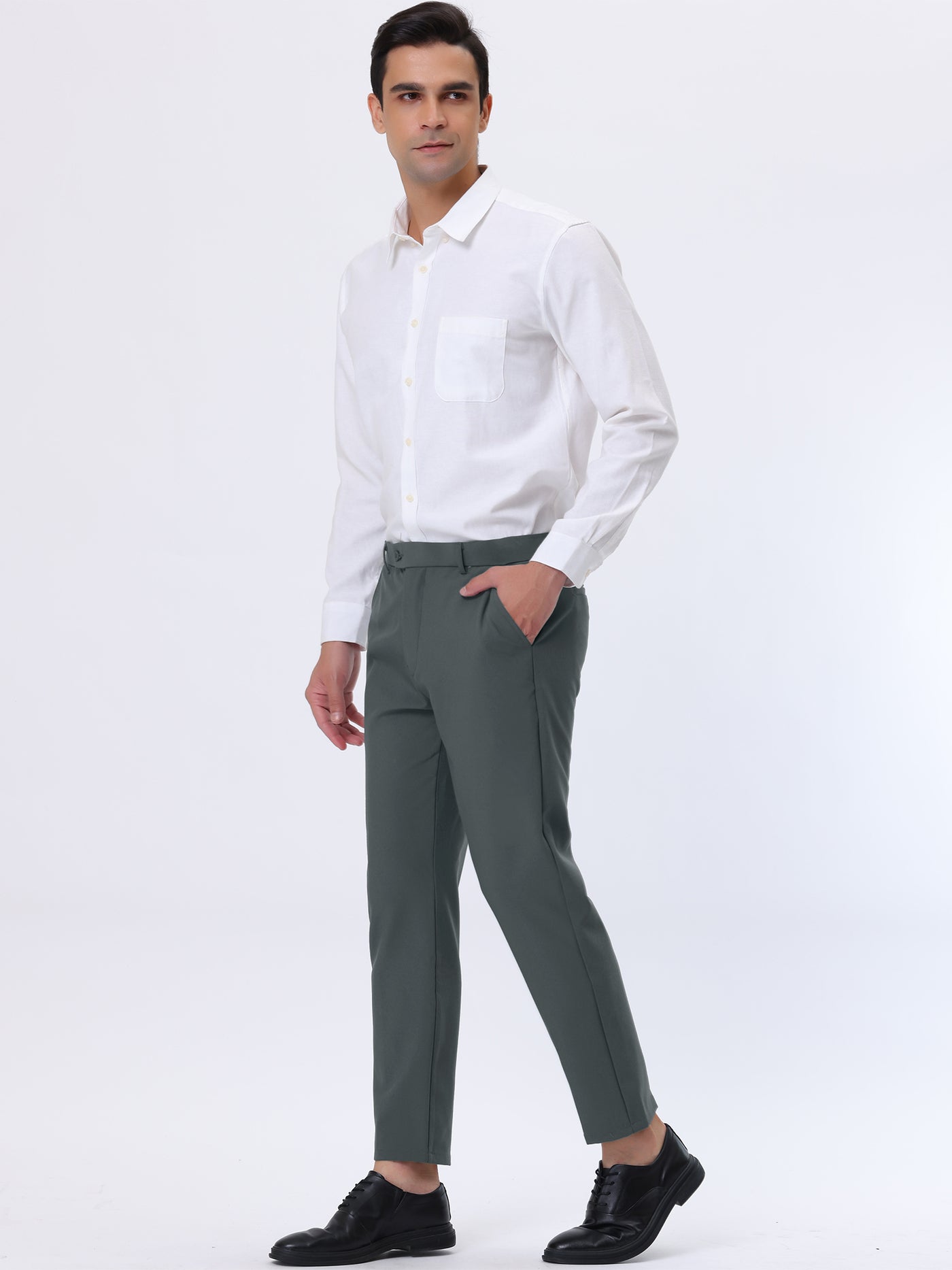 Bublédon Flat Front Solid Color Crop Ankle-Length Dress Pants