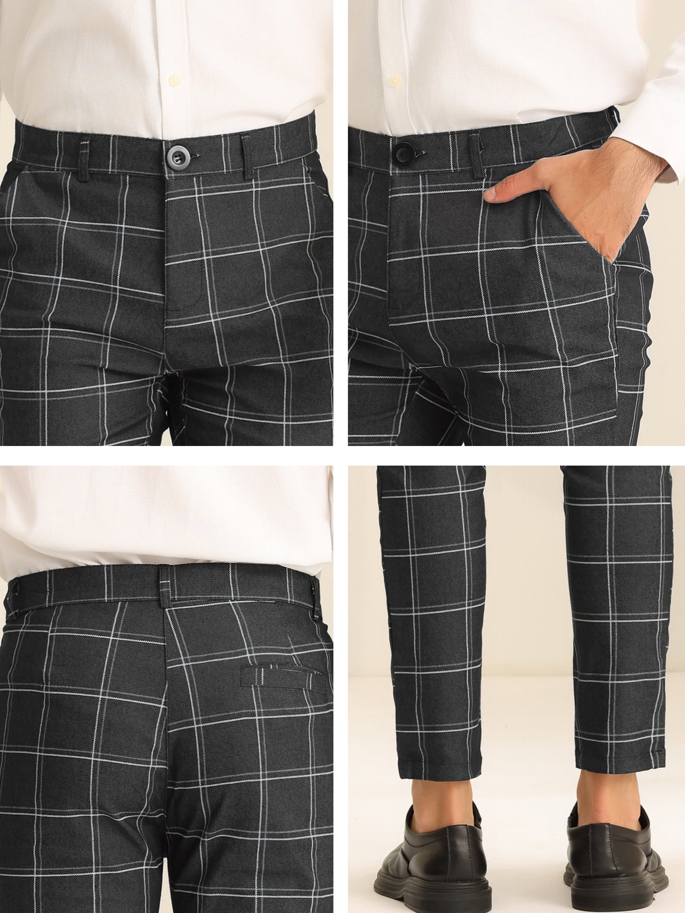 Bublédon Men's Plaid Dress Pants Slim Fit Business Classic Checked Trousers