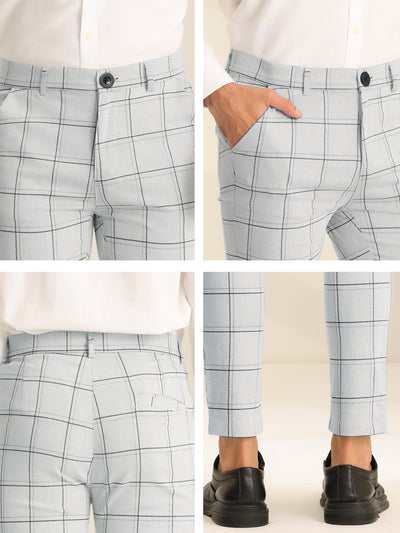 Men's Plaid Dress Pants Slim Fit Business Classic Checked Trousers