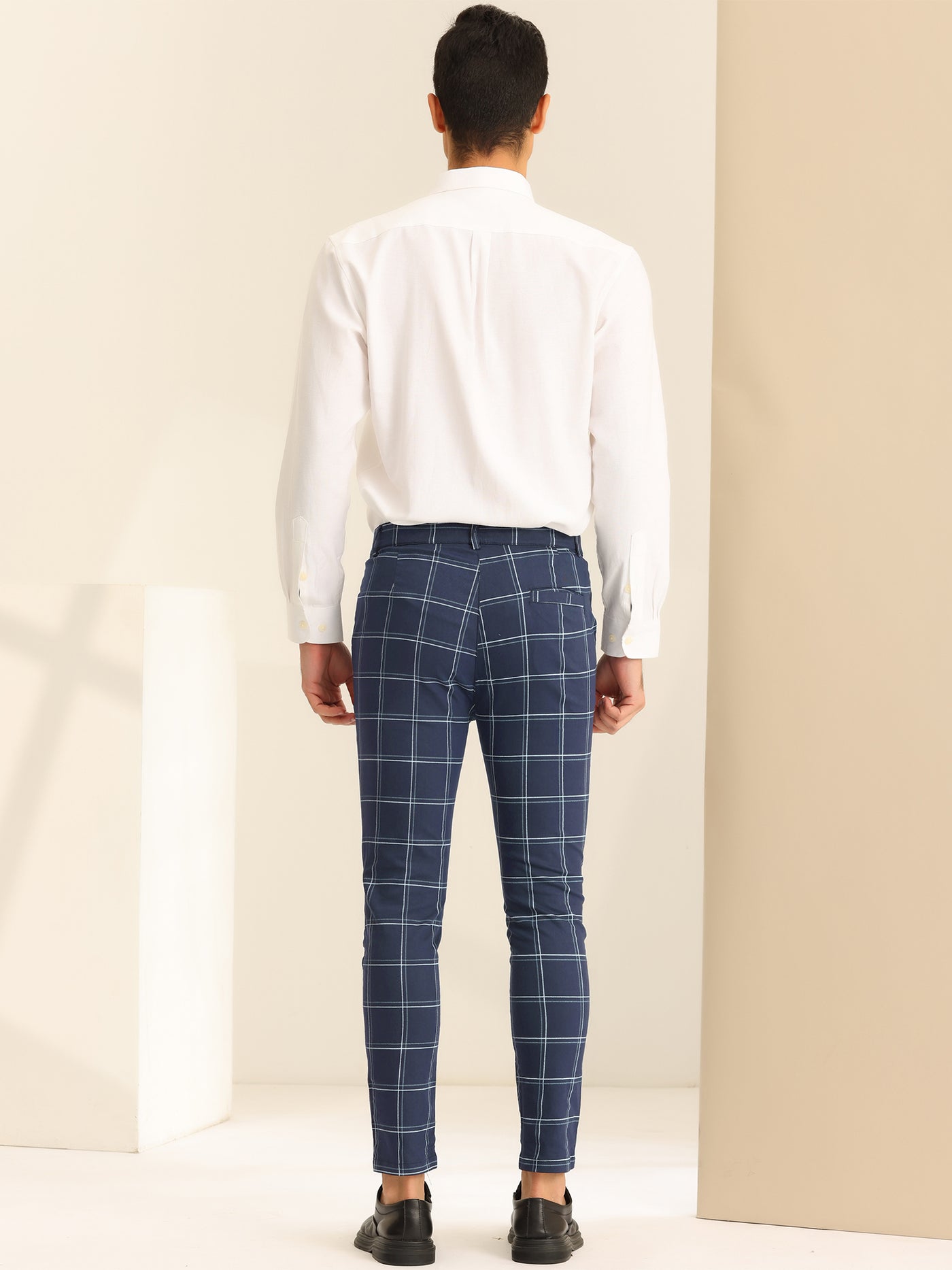 Bublédon Men's Plaid Dress Pants Slim Fit Business Classic Checked Trousers
