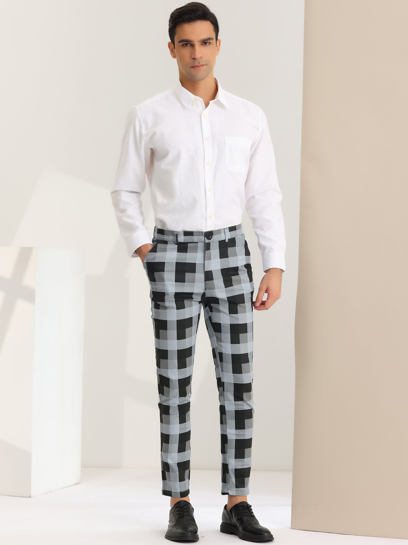 Bublédon Men's Dress Plaid Pants Classic Fit Flat Front Business Prom Trousers