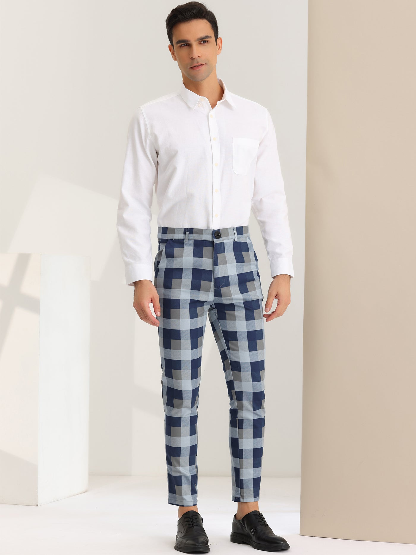 Bublédon Men's Dress Plaid Pants Classic Fit Flat Front Business Prom Trousers