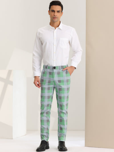 Men's Dress Plaid Pants Classic Fit Flat Front Business Prom Trousers
