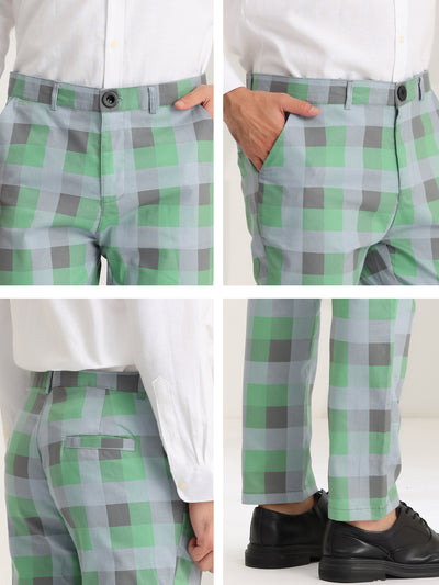Men's Dress Plaid Pants Classic Fit Flat Front Business Prom Trousers