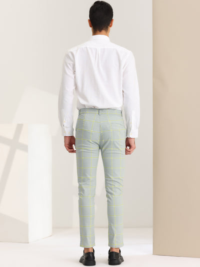 Men's Dress Plaid Pants Classic Fit Color Block Formal Checked Trousers