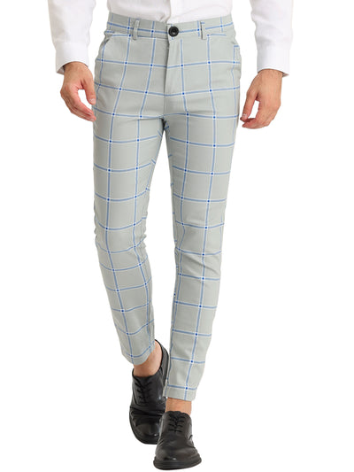 Men's Dress Plaid Pants Classic Fit Color Block Formal Checked Trousers