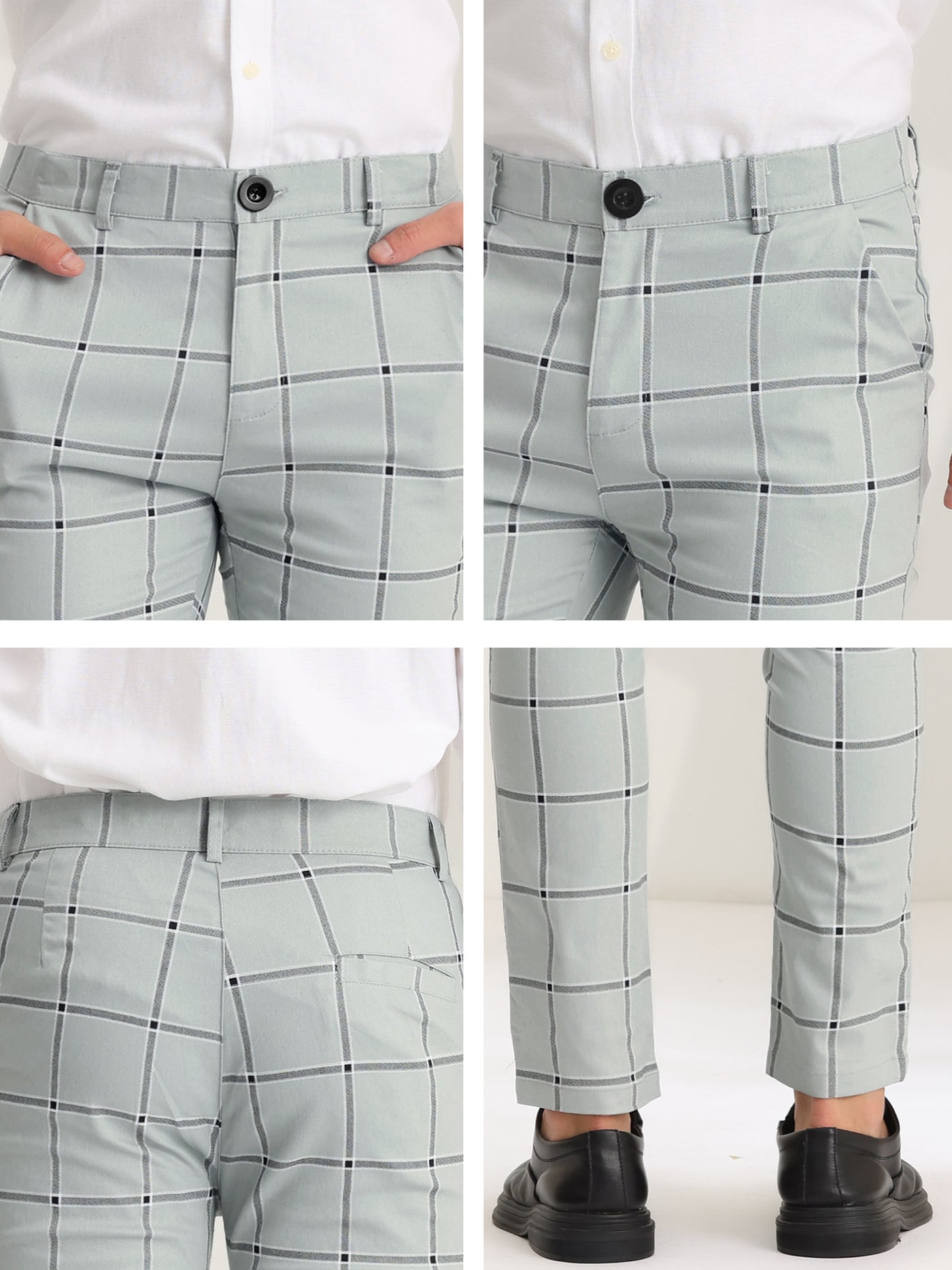 Bublédon Men's Dress Plaid Pants Classic Fit Color Block Formal Checked Trousers