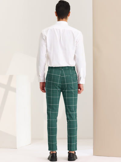 Men's Dress Plaid Pants Slim Fit Flat Front Business Work Checked Trousers