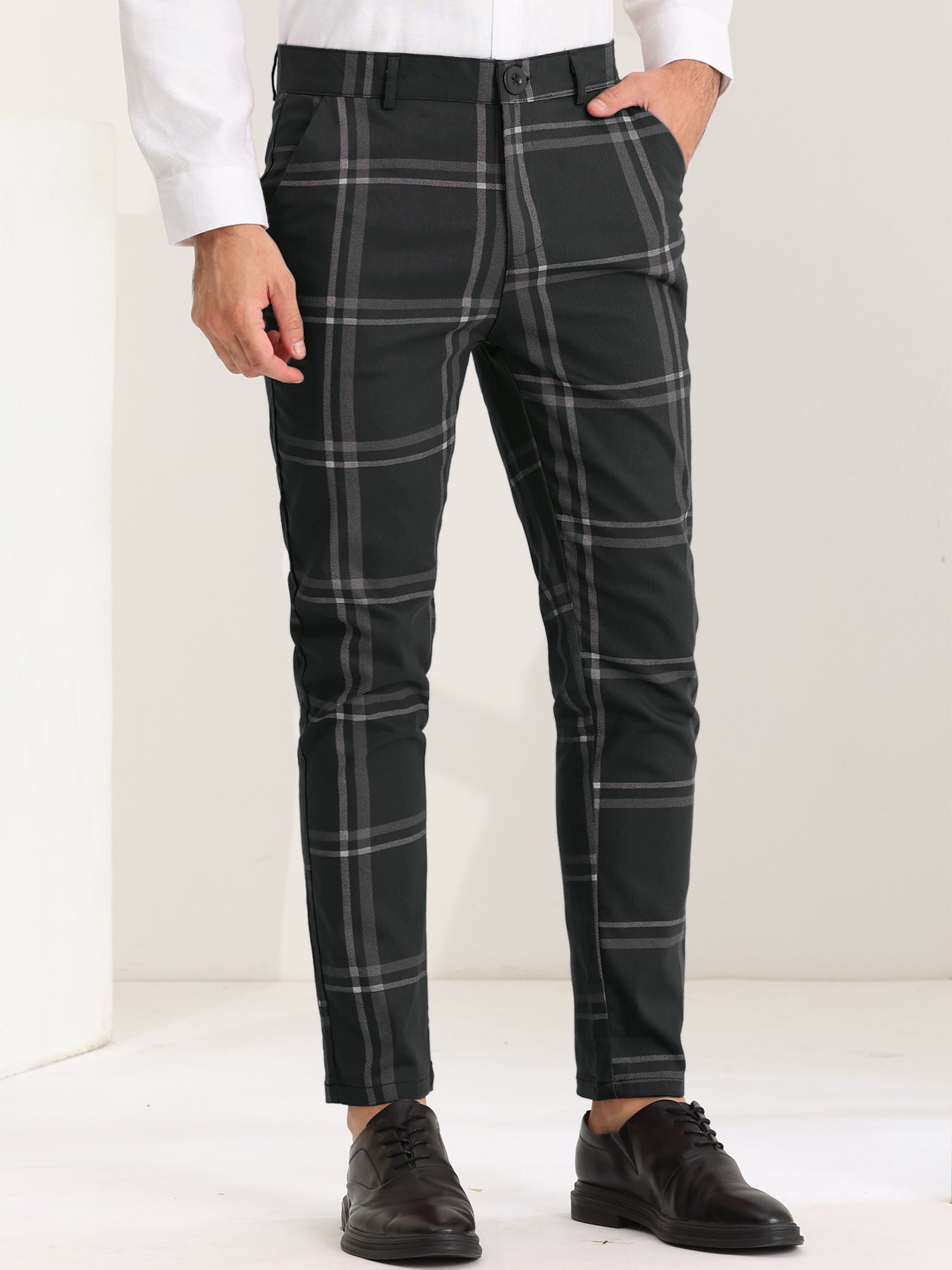Bublédon Plaid Flat Front Business Prom Checked Dress Trousers