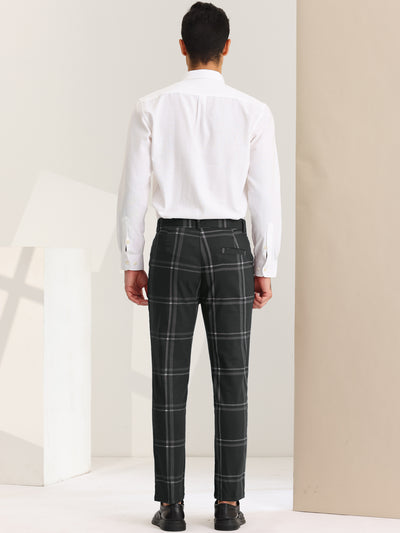 Plaid Flat Front Business Prom Checked Dress Trousers