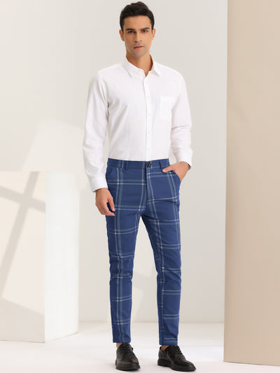 Plaid Flat Front Business Prom Checked Dress Trousers