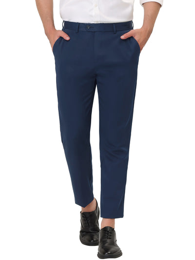 Solid Color Flat Front Buttom Business Dress Pants