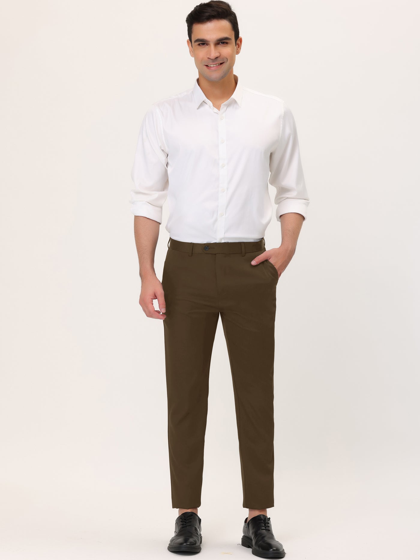 Bublédon Solid Color Flat Front Buttom Business Dress Pants